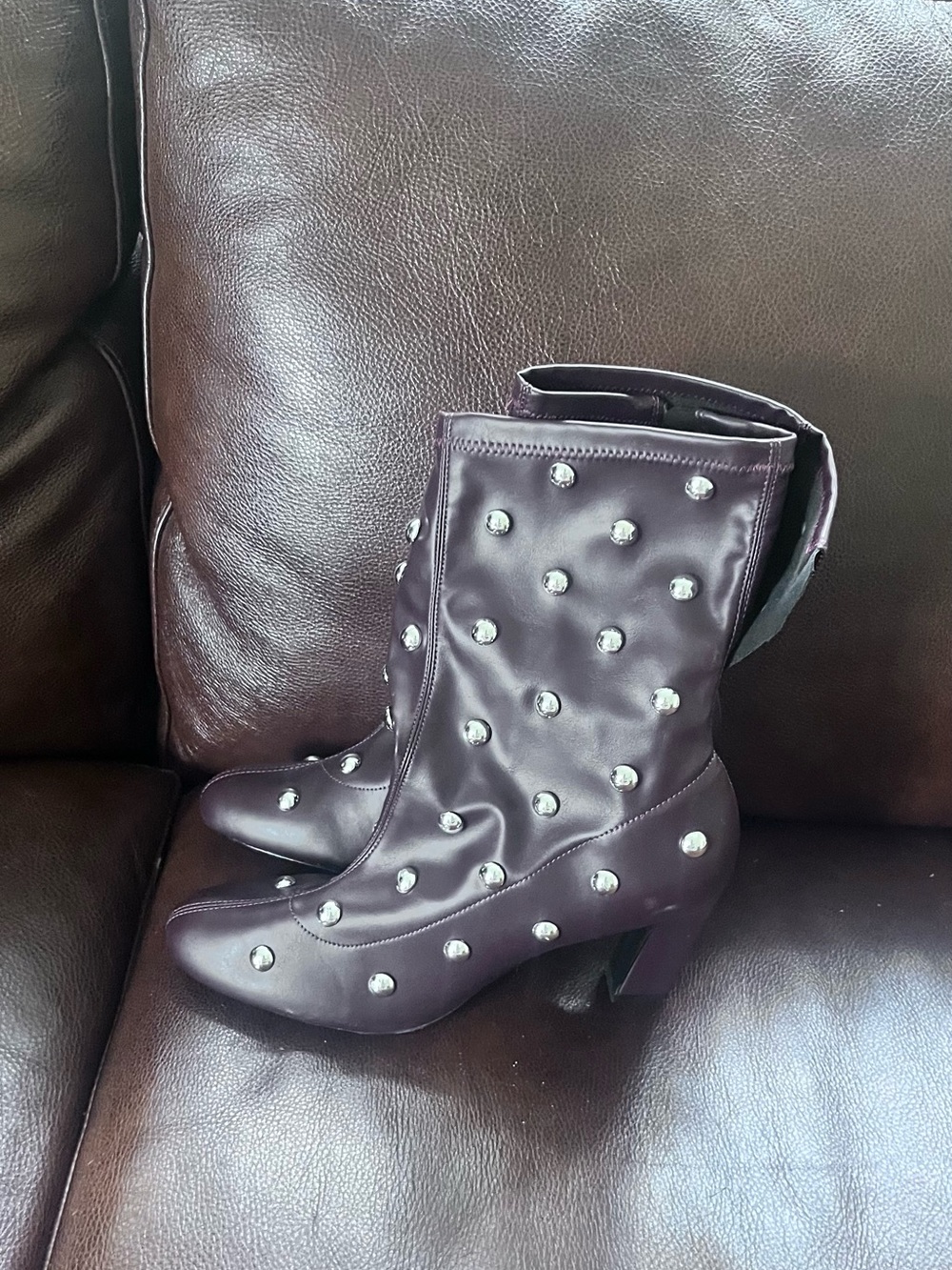 Anthropologie Studded Oxblood Mid-Calf Booties